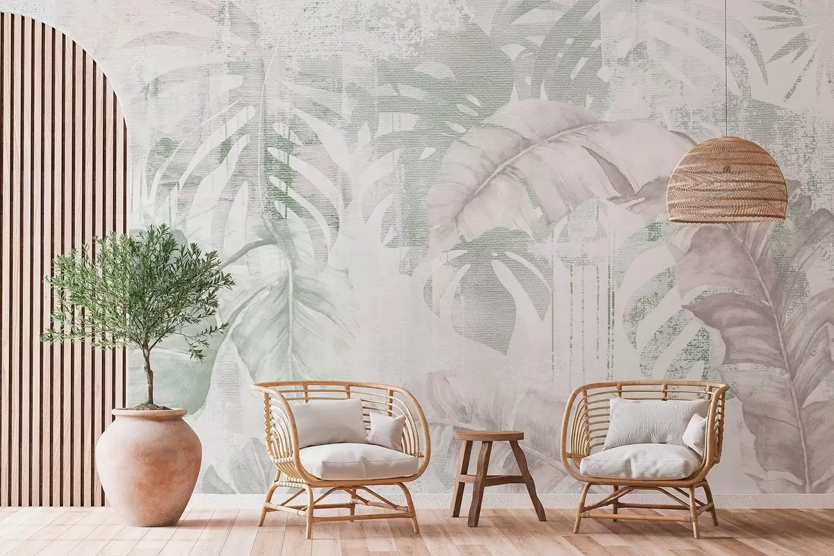 murales de pared Hojas tropicales en estilo grunge w03956v2