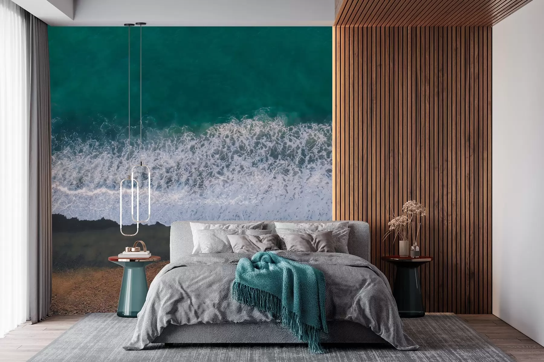 murales de pared Olas del mar, playa, fotografía aérea, realismo, verano w04095