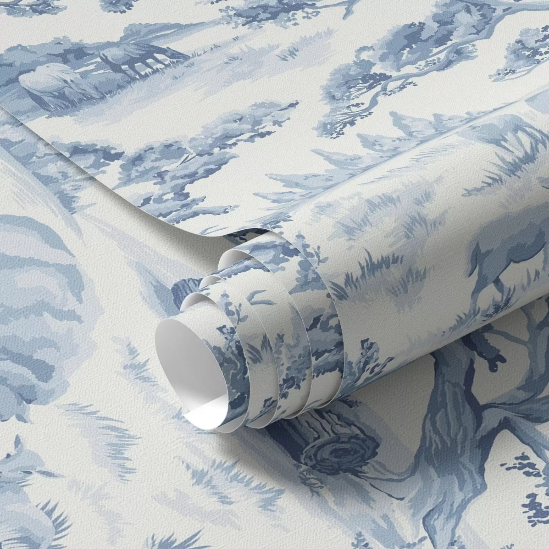 murales de pared Paisaje rural en tonos azules con ovejas y árboles a00178