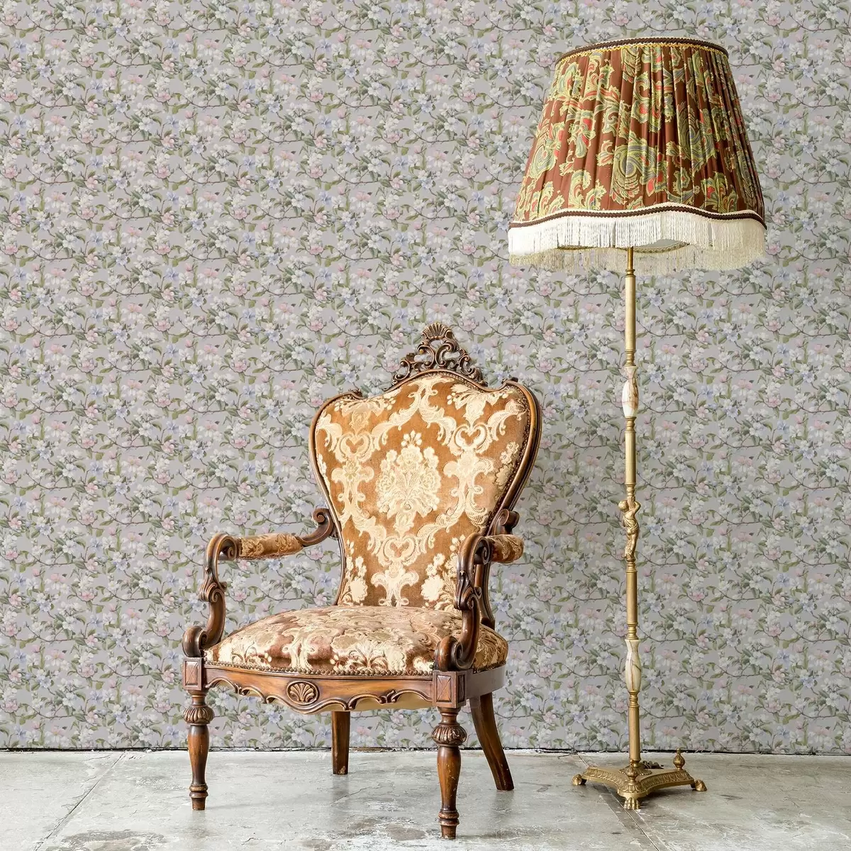 Papel pintado Diagonal floral pastel en estilo textil renacentista a00205