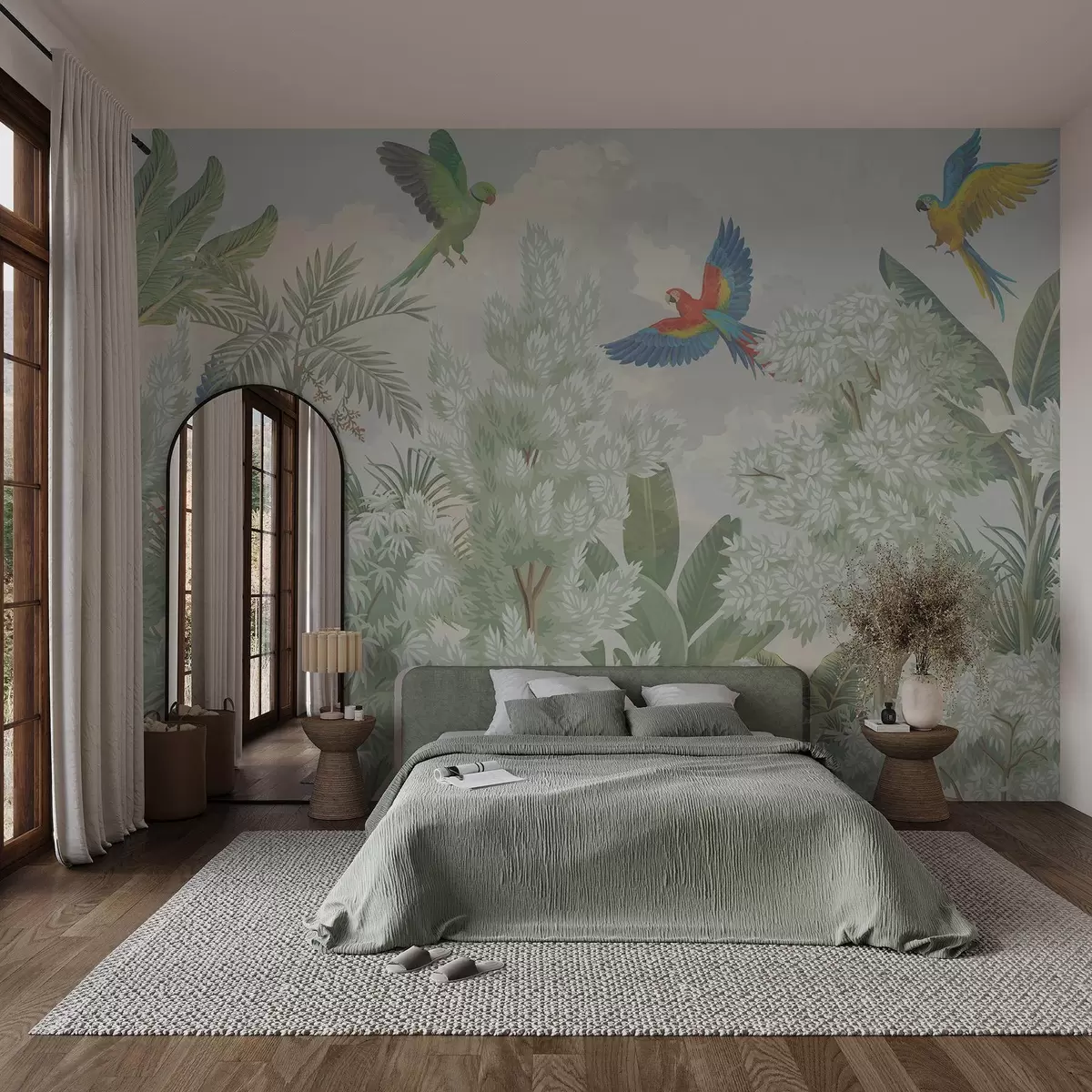 murales de pared Loros en la selva w04105
