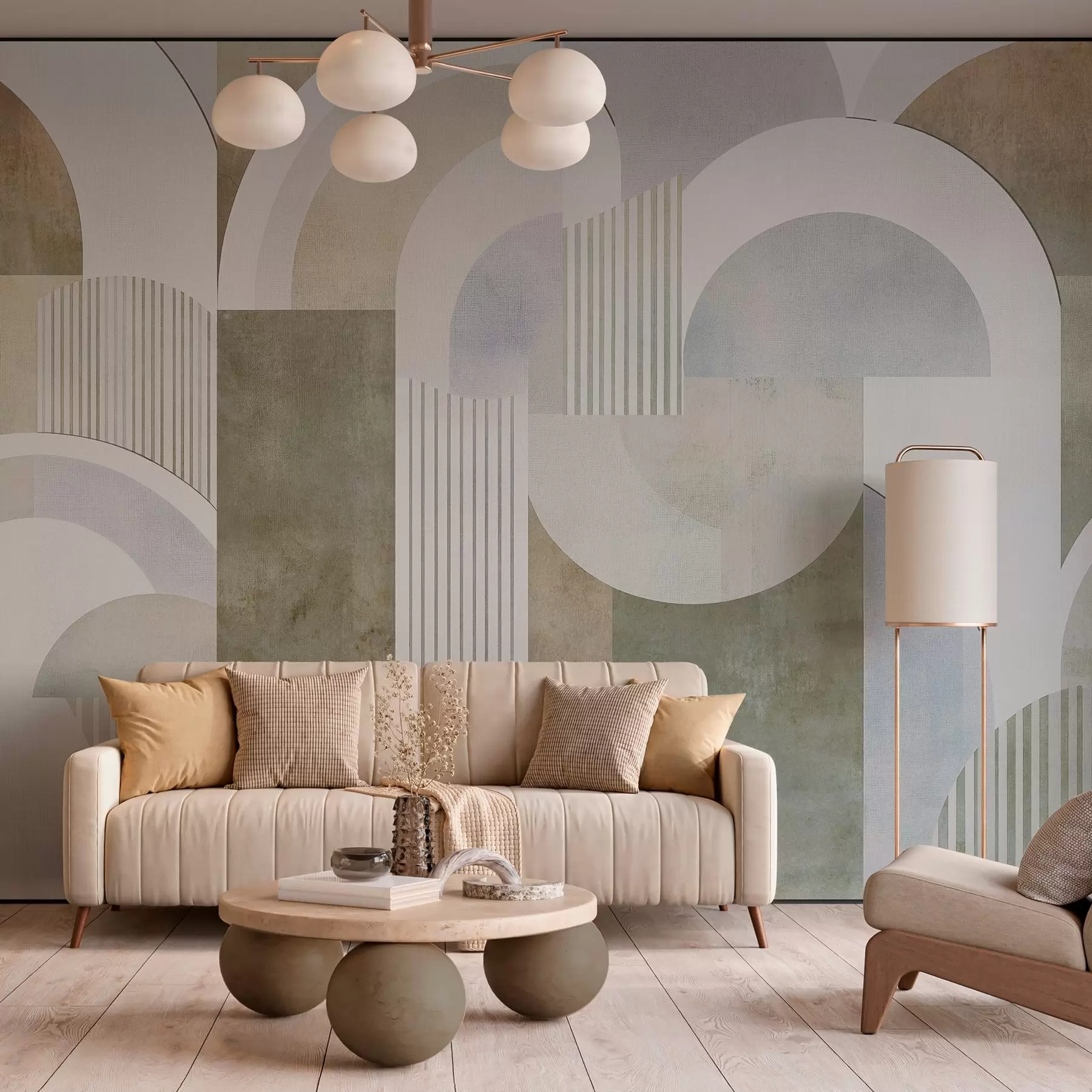 murales de pared Geometría abstracta de estilo art déco con efecto retro w04079