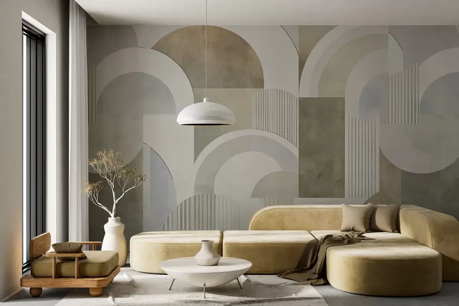 murales de pared Geometría abstracta de estilo art déco con efecto retro w04079