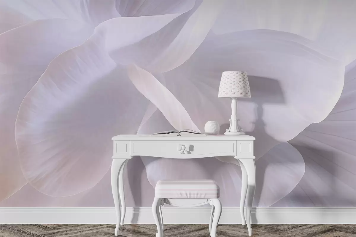 murales de pared Flor abstracta texturizada con delicados pétalos, iluminación suave, composición elegante, estética minimalista w09211