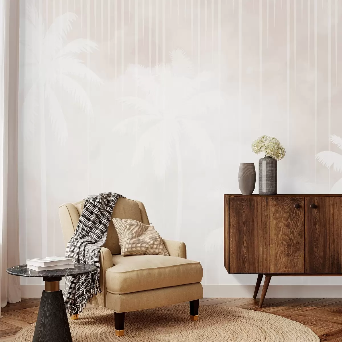murales de pared Niebla con palmeras w04180v2