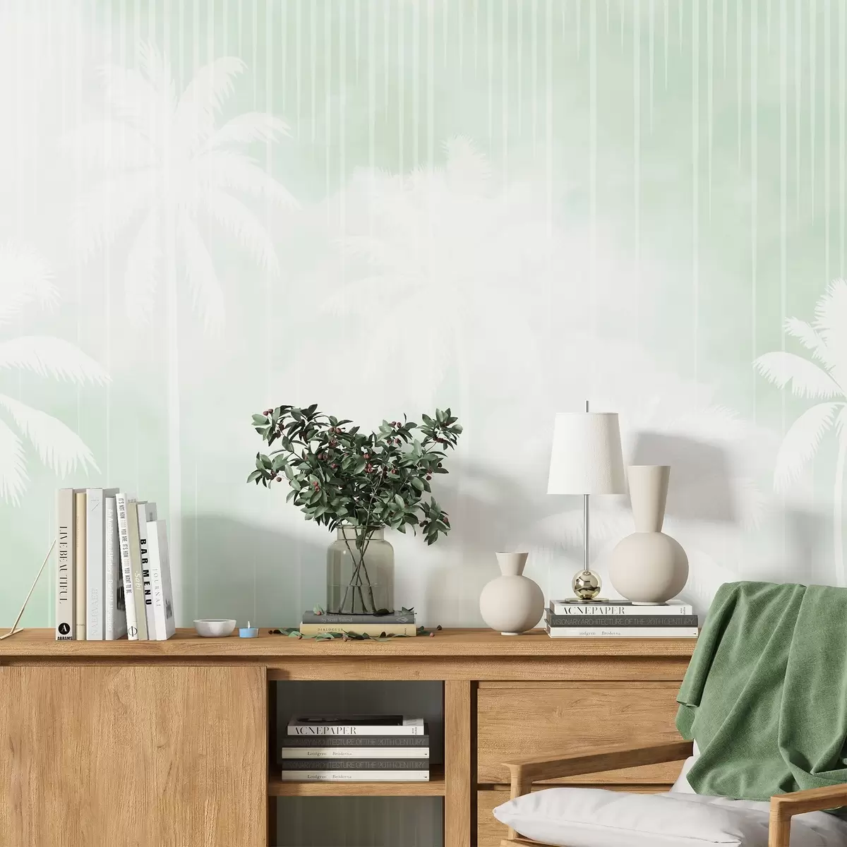 murales de pared Niebla con palmeras w04180v3