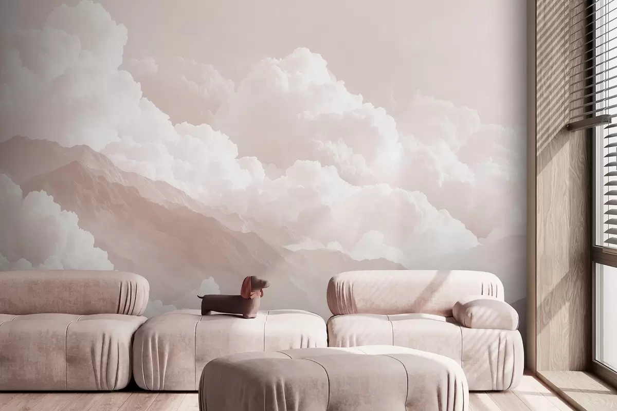 murales de pared Suave paisaje de montaña en tonos claros y empolvados w09226v1