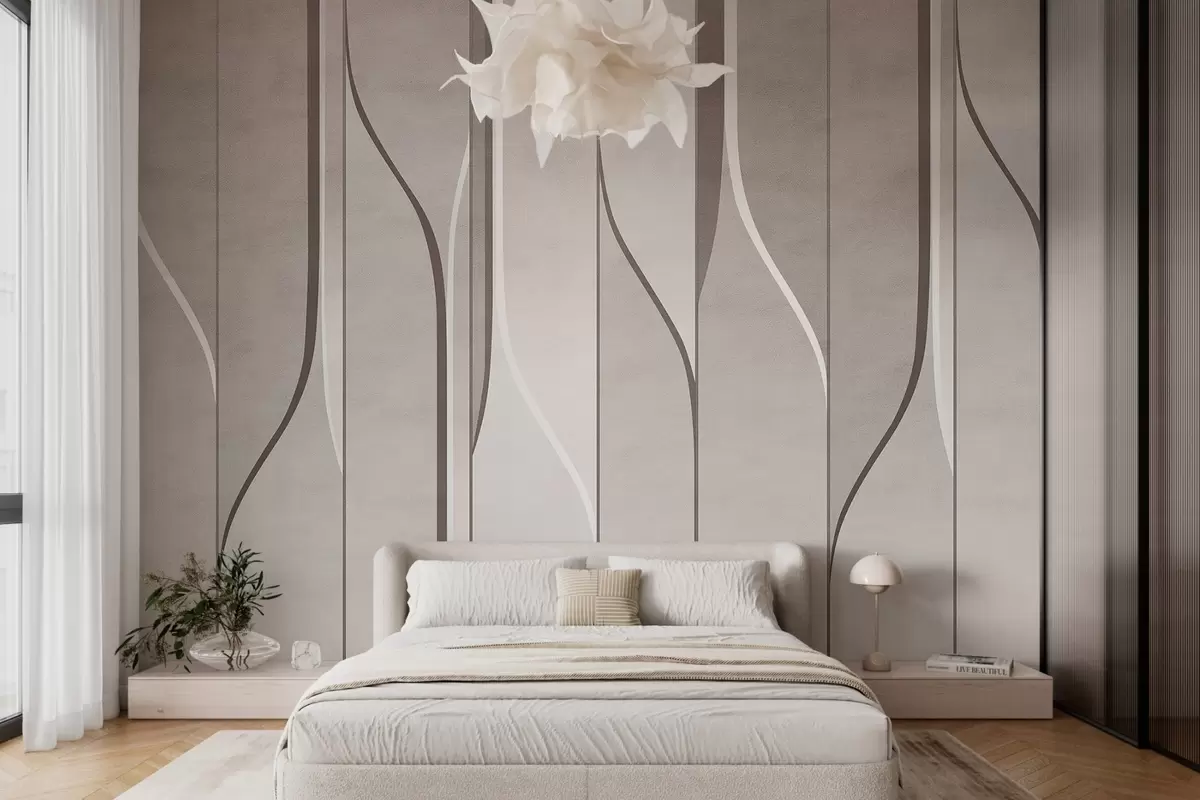murales de pared imitación de paneles murales en tonos beige w04169
