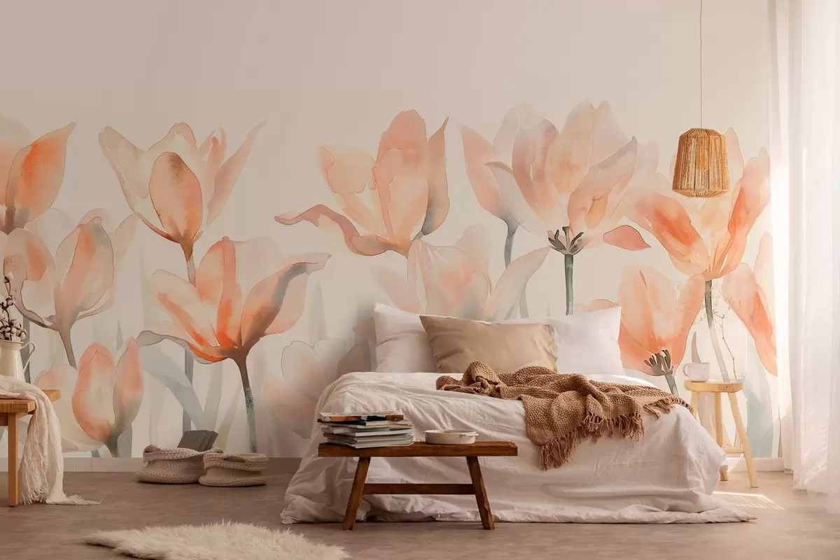 murales de pared tulipanes frescos de acuarela que crecen desde abajo w04204