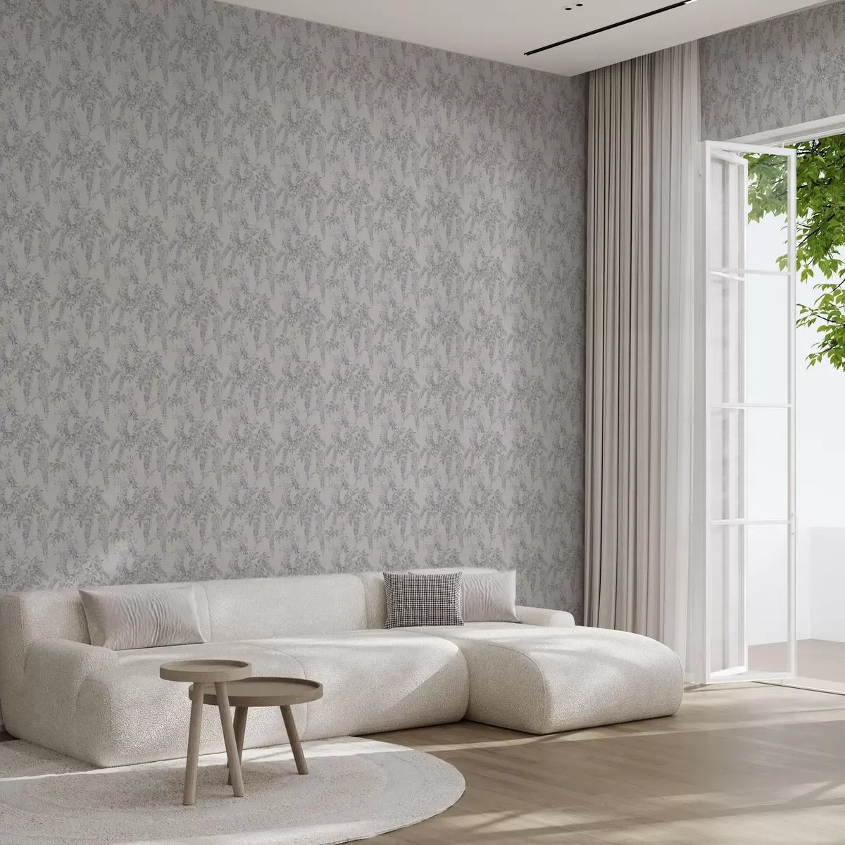 Papel pintado Glicinias lilas sobre fondo blanco, estilo acuarela a00239