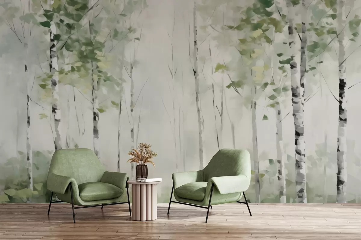 murales de pared Pintura imitación bosque caducifolio w04234