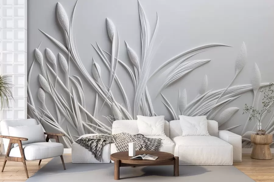 murales de pared Bajorrelieve con delicadas hojas y pámpanos w04247