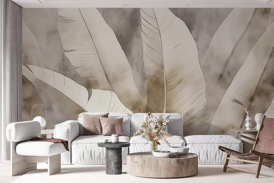 murales de pared Hojas de plátano, efecto papel quemado w04276