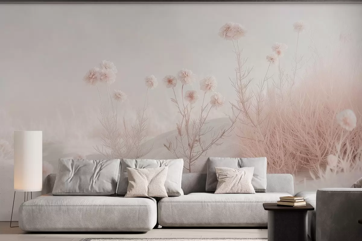 murales de pared delicadas flores secas entre la arena w04213