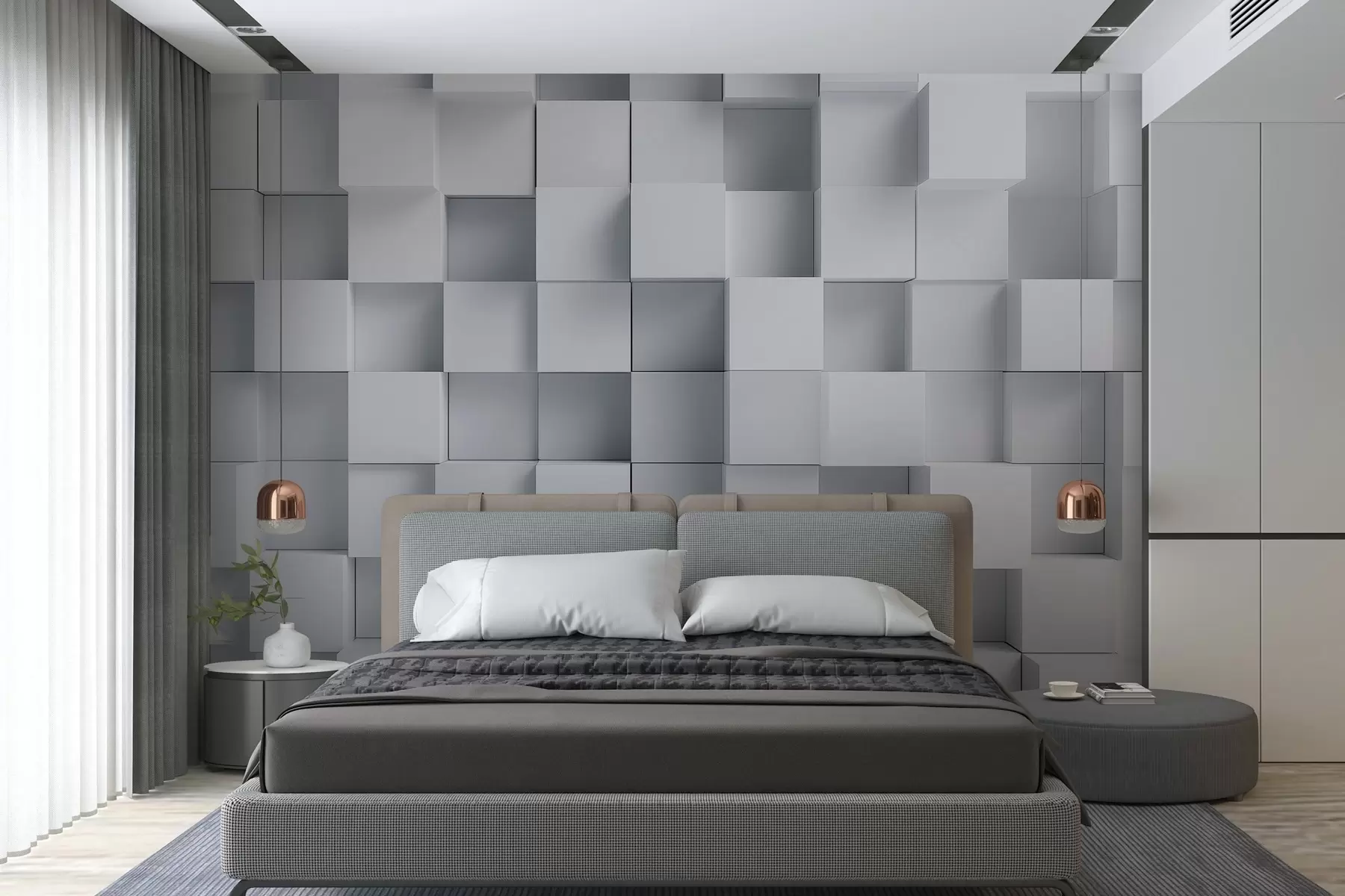 murales de pared imitación de cubos blancos volumétricos w04283