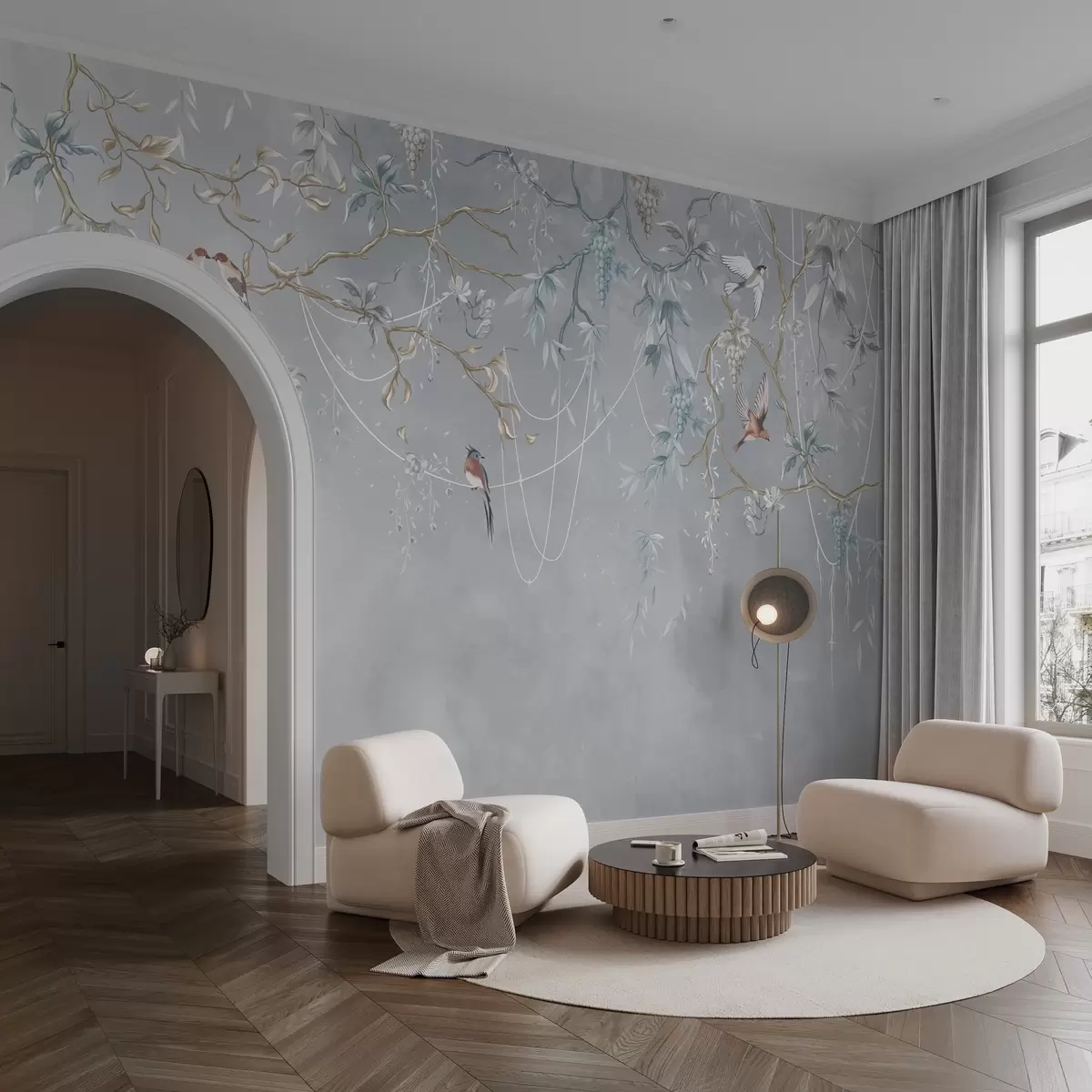 murales de pared Variante fría con fondo azul y ramas finas w04302v3