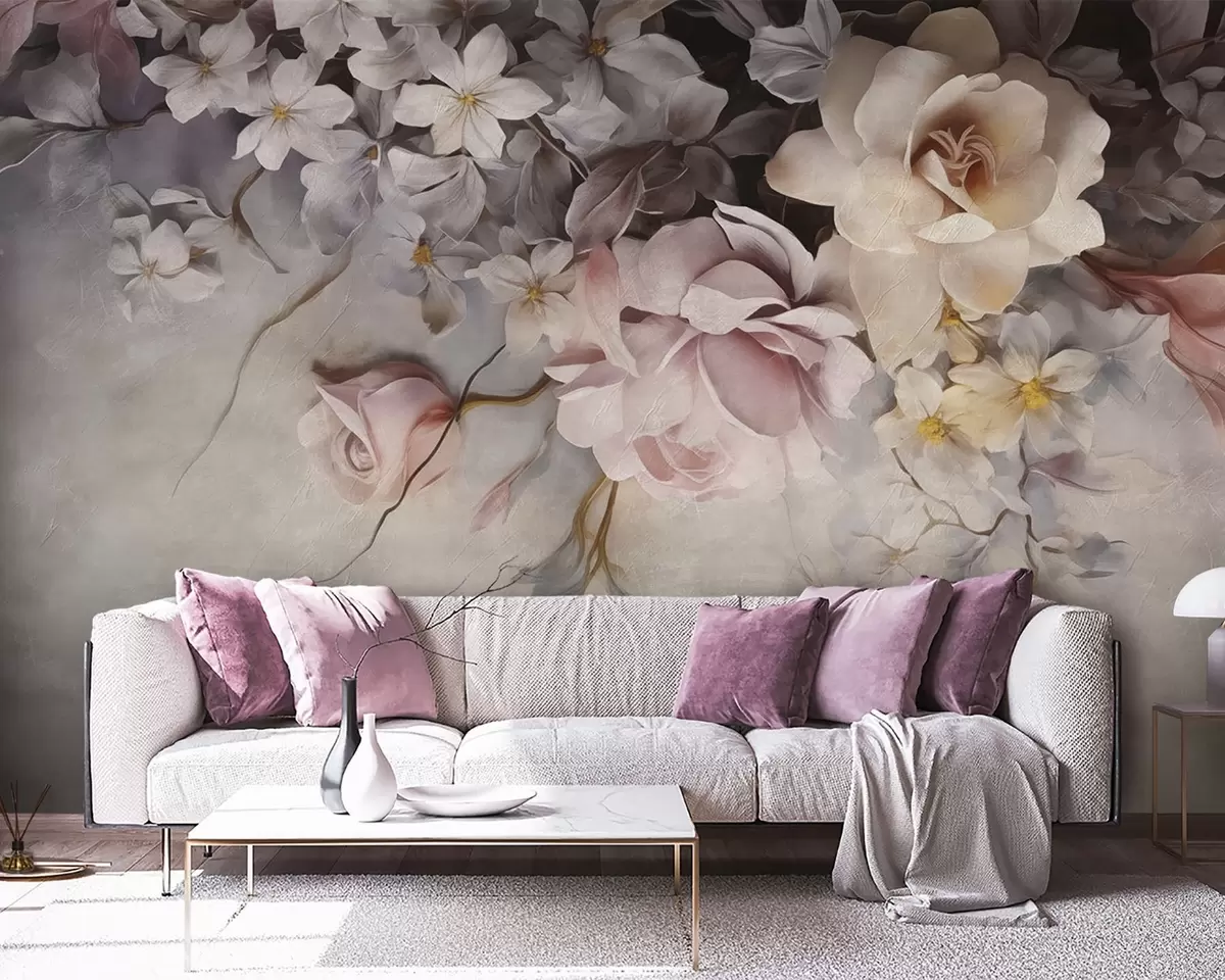 murales de pared Grandes flores colgando de la pared sobre un fondo de hormigón w09184