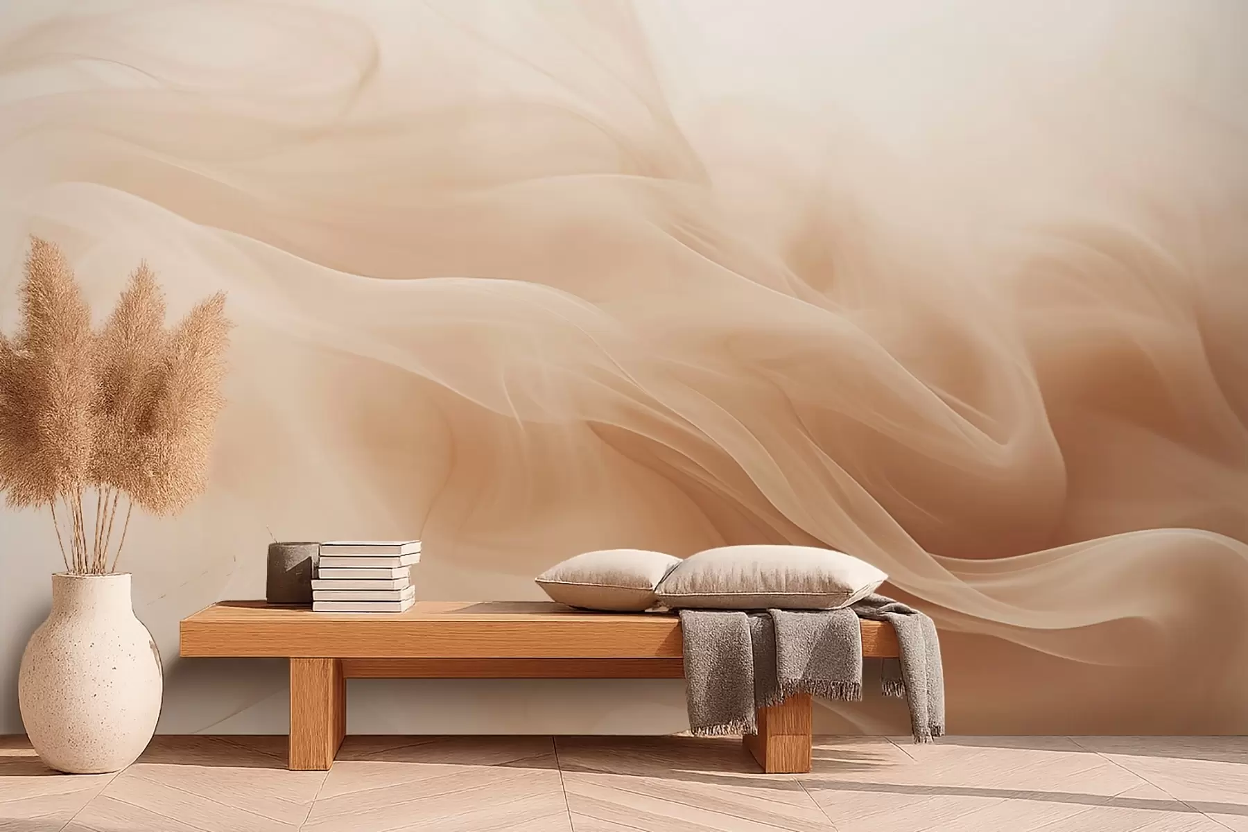 murales de pared Ondas ahumadas beige en estilo abstracto w09273