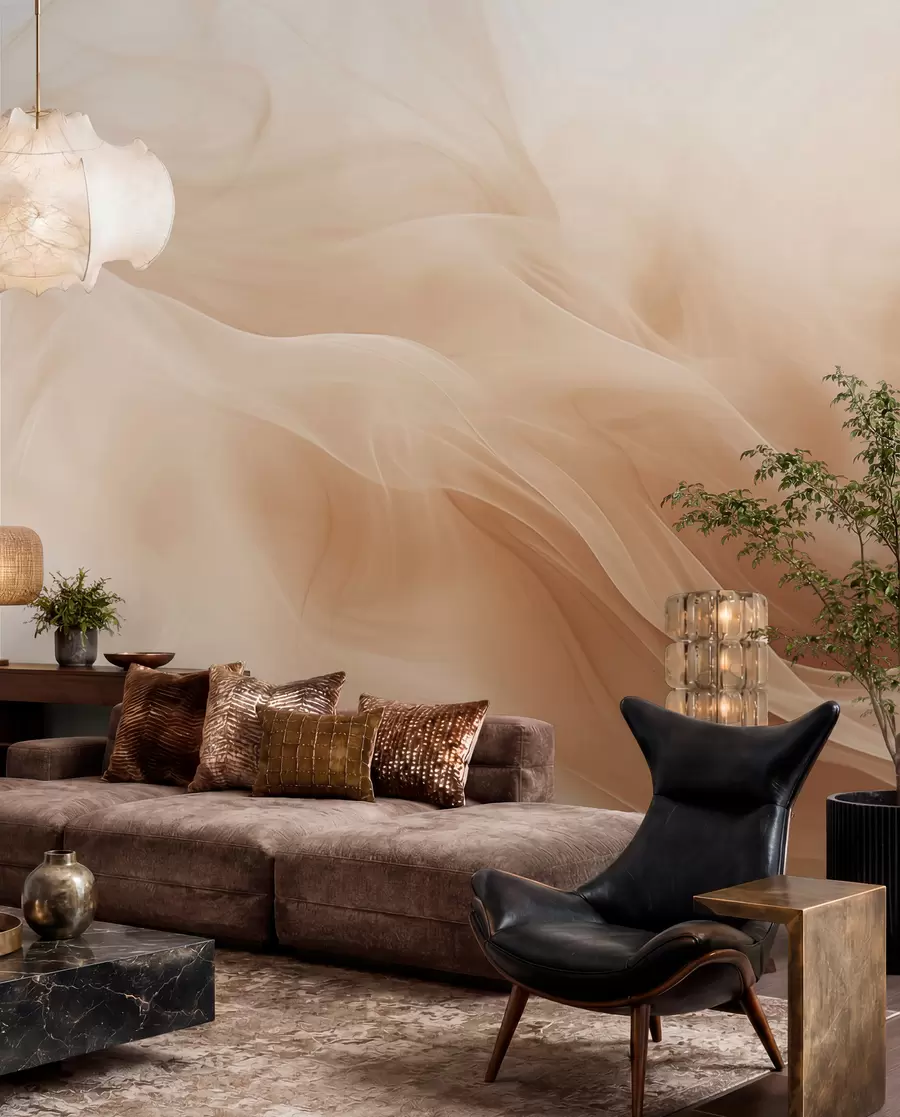 murales de pared Ondas ahumadas beige en estilo abstracto w09273