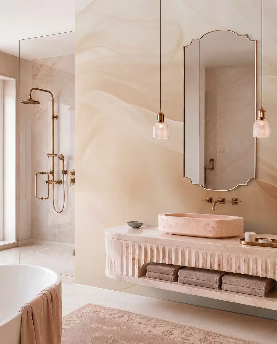 murales de pared Ondas ahumadas beige en estilo abstracto w09273