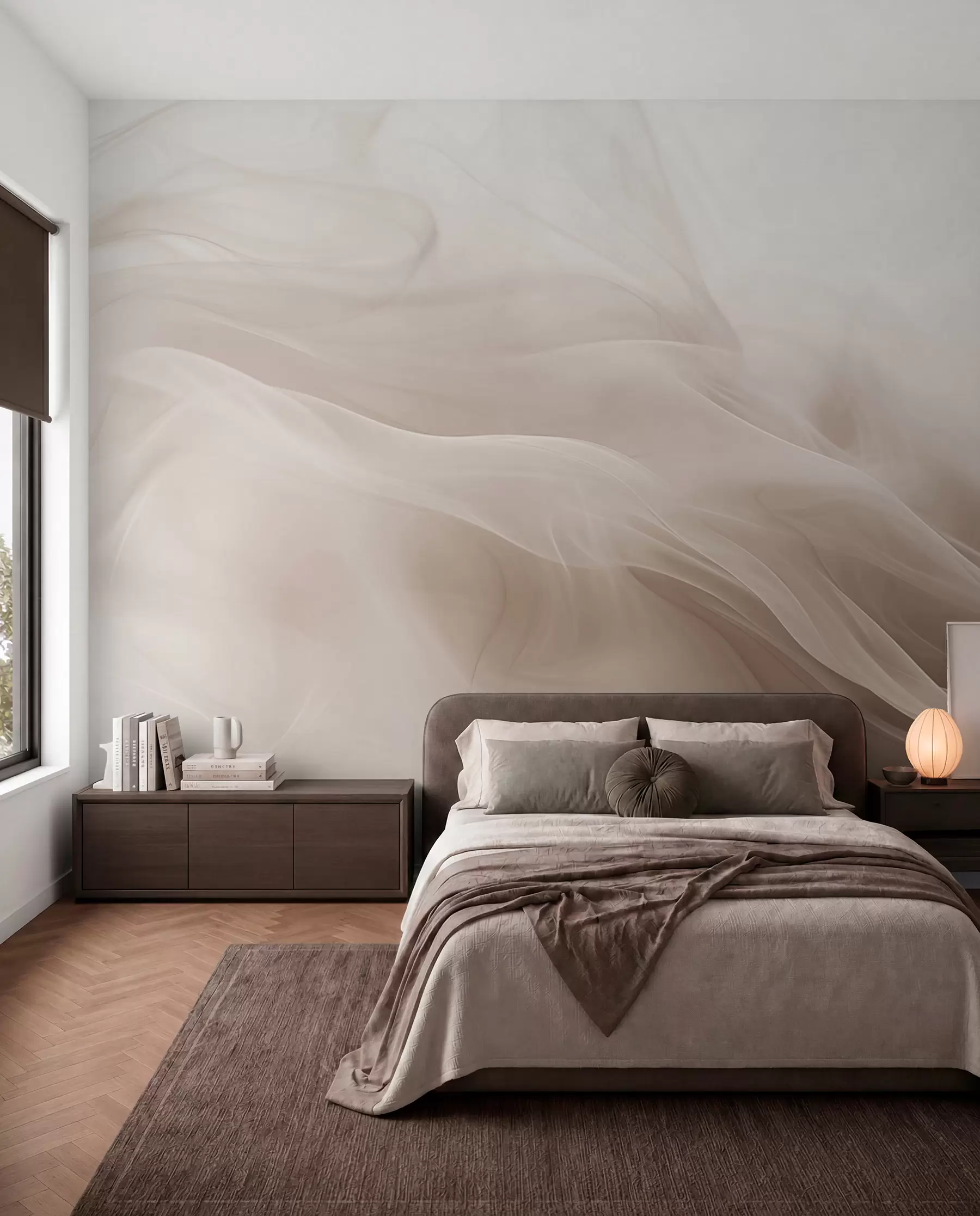 murales de pared Suaves ondas ahumadas beige de estilo abstracto w09273v1