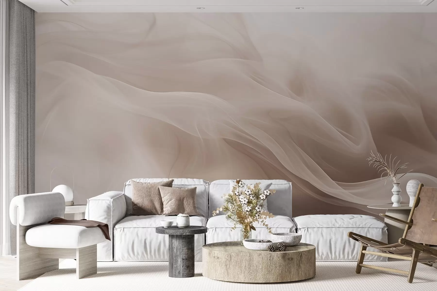 murales de pared Suaves ondas ahumadas beige de estilo abstracto w09273v1