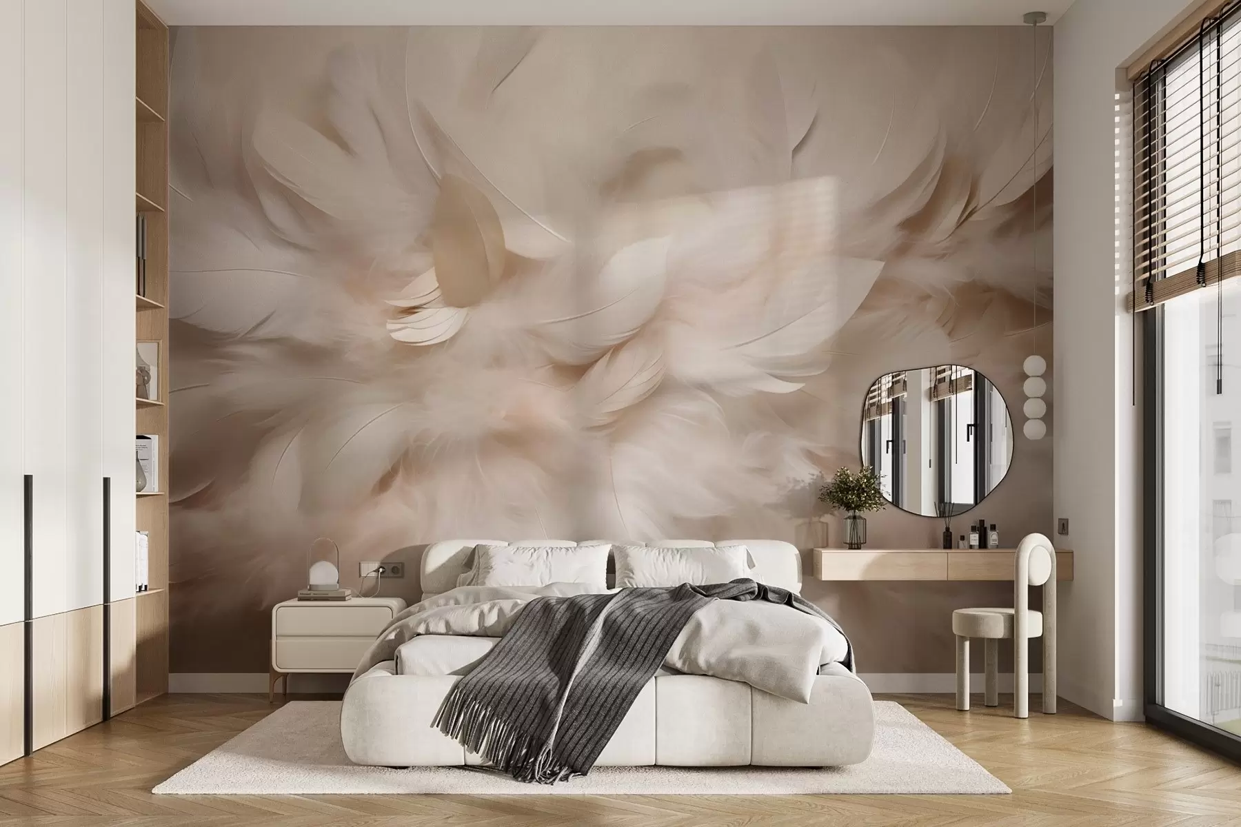 murales de pared Plumas esponjosas y plumón en tonos crema w09274