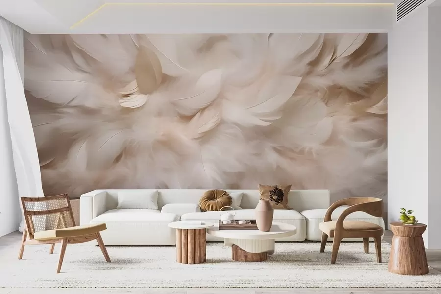 murales de pared Plumas esponjosas y plumón en tonos crema w09274