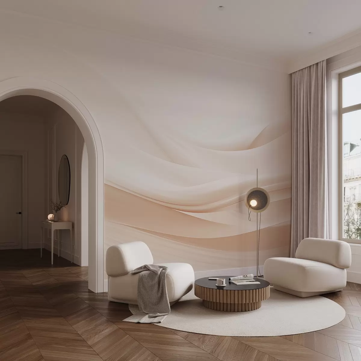murales de pared Suaves ondas al aire en tonos pastel w09279