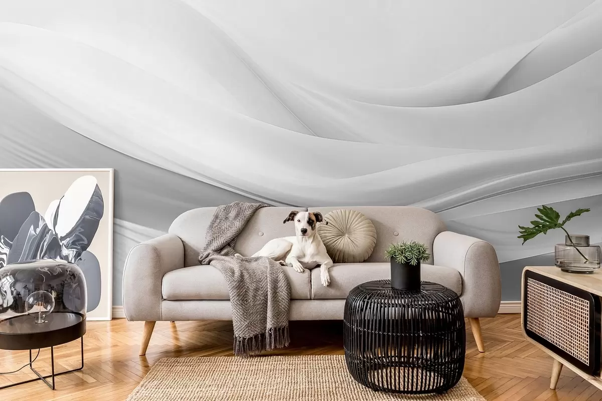 murales de pared Ondas de tela gris en estilo abstracto minimalista w09279v1