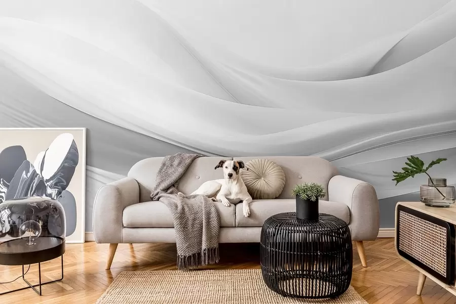 murales de pared Ondas de tela gris en estilo abstracto minimalista w09279v1