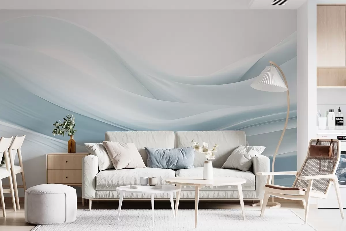 murales de pared Ondas de tela azul en estilo abstracto minimalista w09279v2