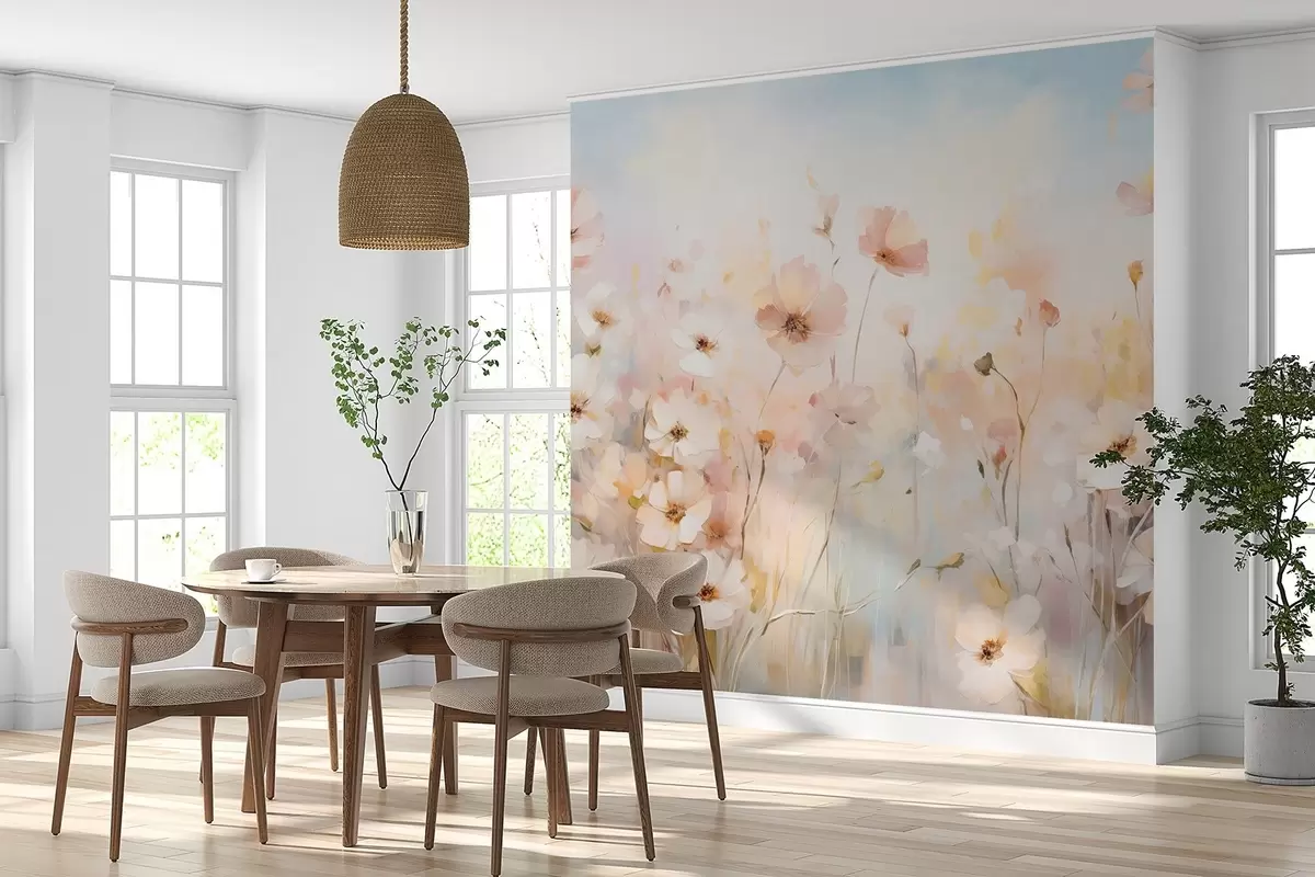 murales de pared Flores silvestres en tonos pastel en estilo acuarela w09280