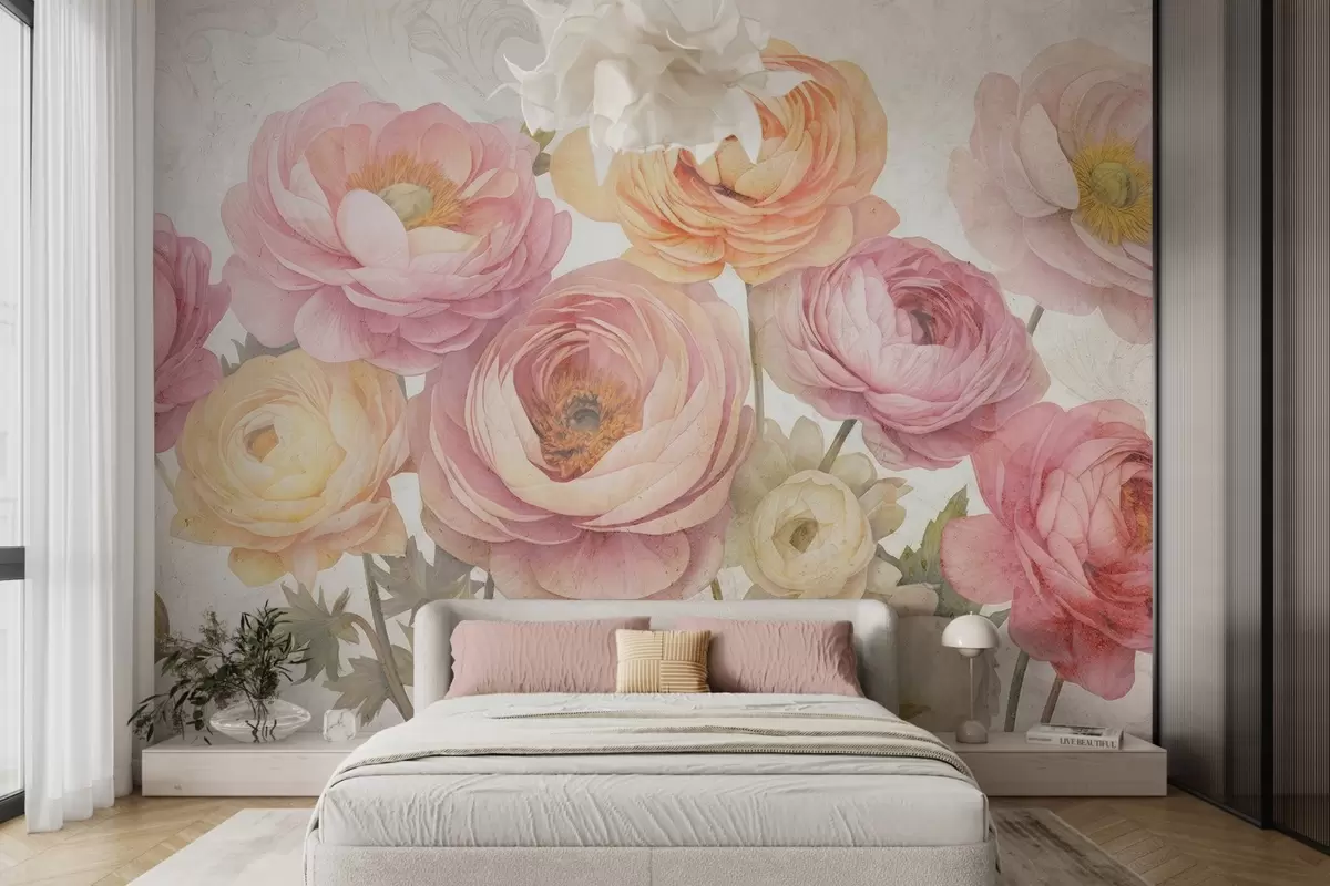 murales de pared Ramo vintage de ranúnculos w04326
