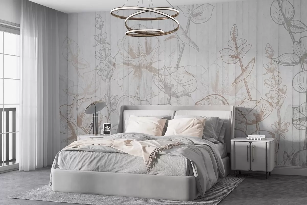 murales de pared Siluetas de plantas sobre fondo de hormigón w04327