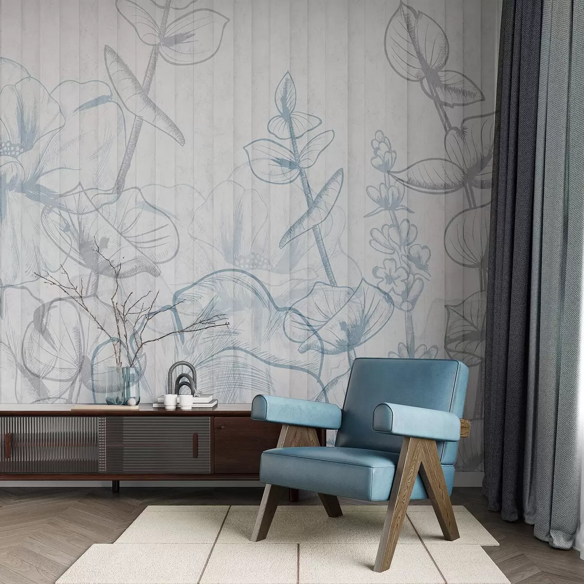 murales de pared Siluetas de plantas sobre fondo de hormigón w04327v1