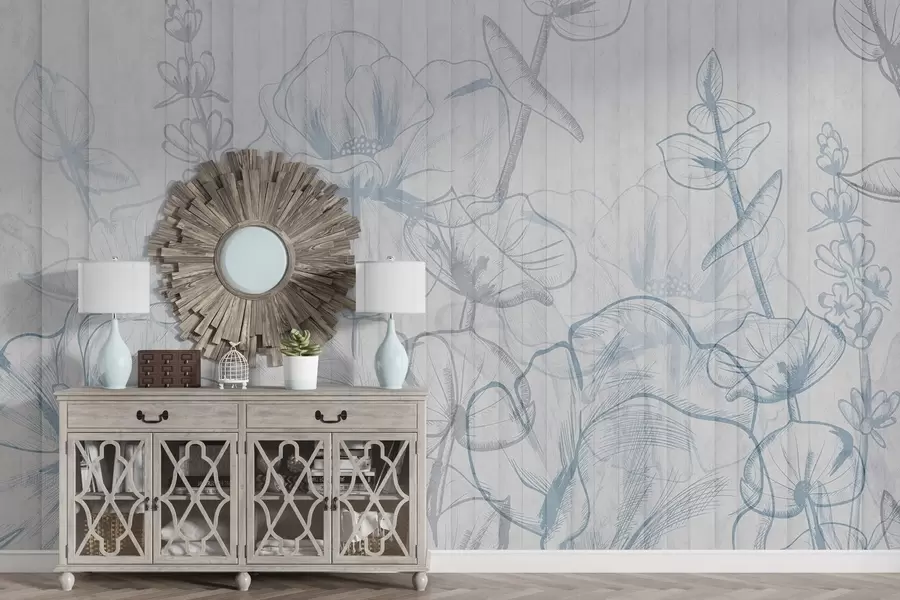 murales de pared Siluetas de plantas sobre fondo de hormigón w04327v1