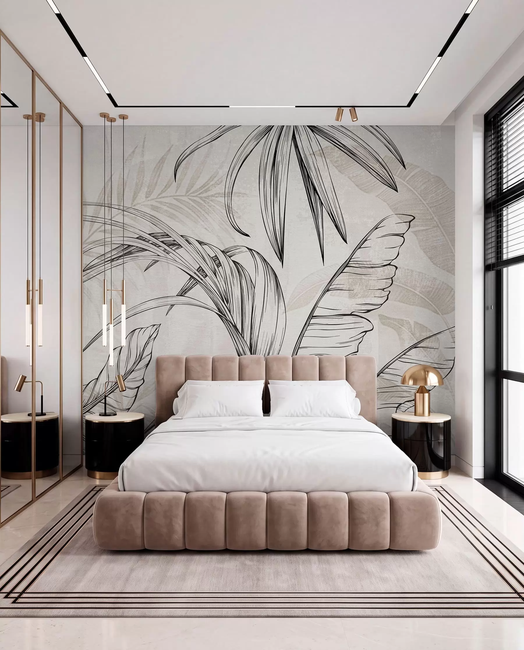 murales de pared Hojas tropicales a tinta w04362