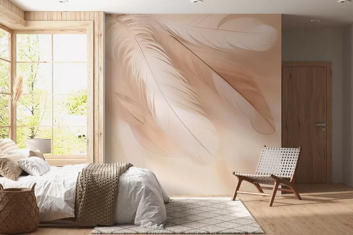 murales de pared Plumas ingrávidas en una suave bruma de tonos cálidos w09286