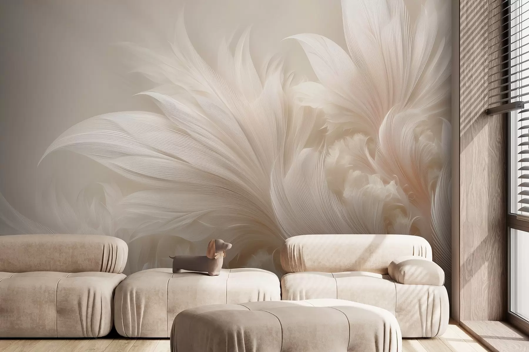 murales de pared Plumas ingrávidas en tonos crema vainilla w09302