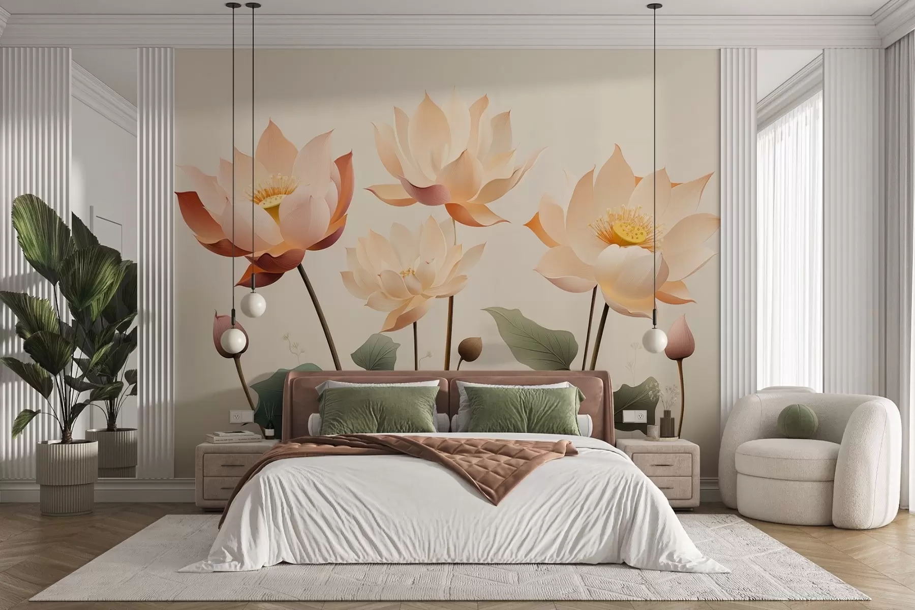 murales de pared Elegantes flores de loto en una suave paleta de colores pastel w09306