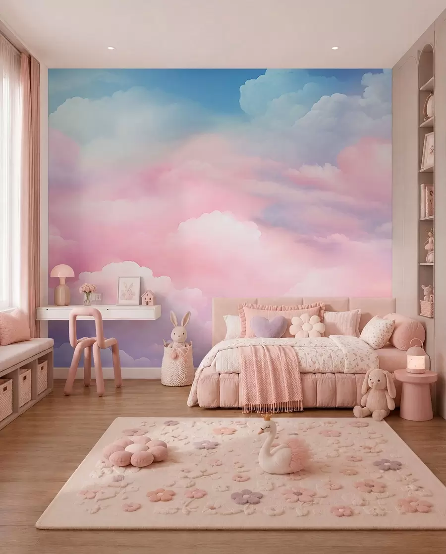 murales de pared Nubes rosa caramelo w04387