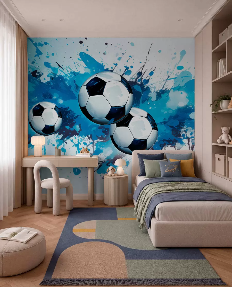 murales de pared Fútbol en salpicaduras azules w04373