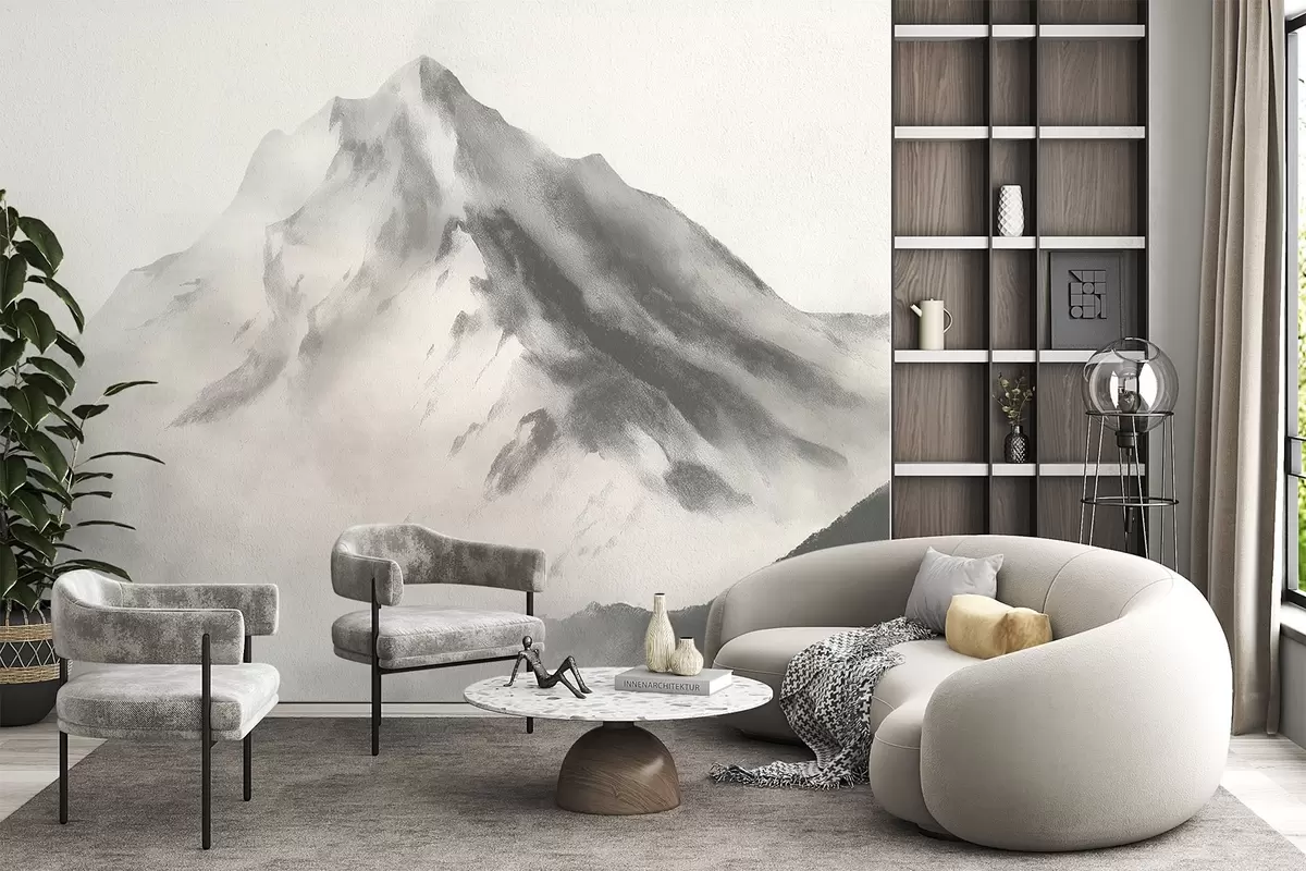 murales de pared Montañas minimalistas en la niebla con textura fina w04374