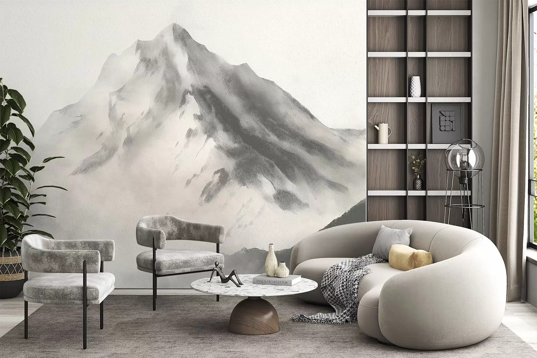 murales de pared Montañas minimalistas en la niebla con textura fina w04374