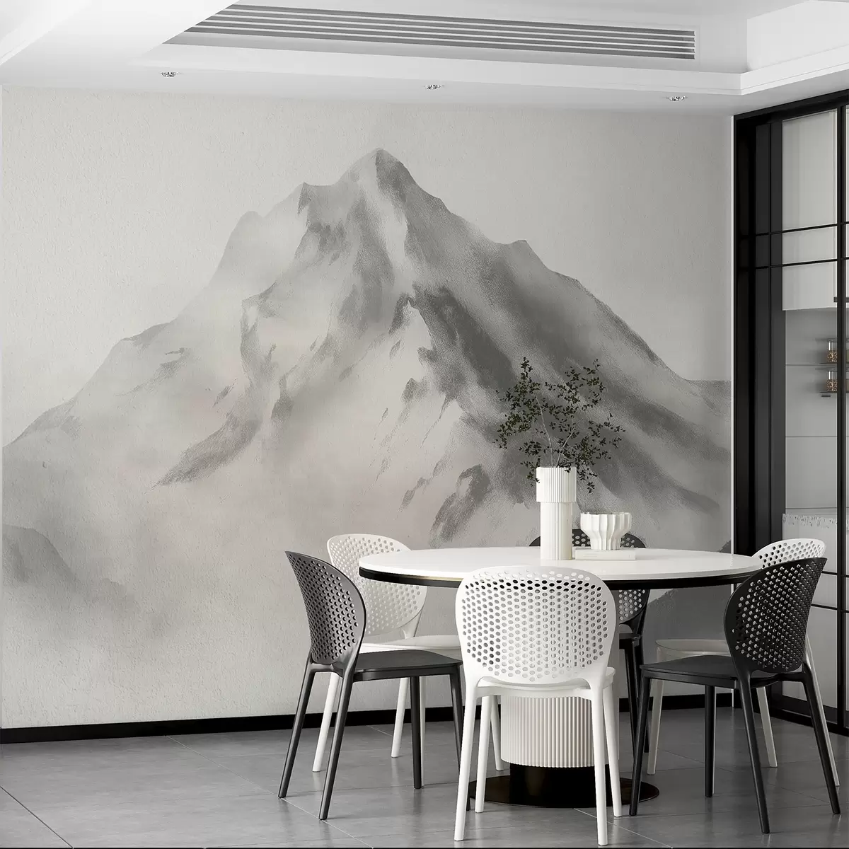 murales de pared Montañas minimalistas en la niebla con textura fina w04374