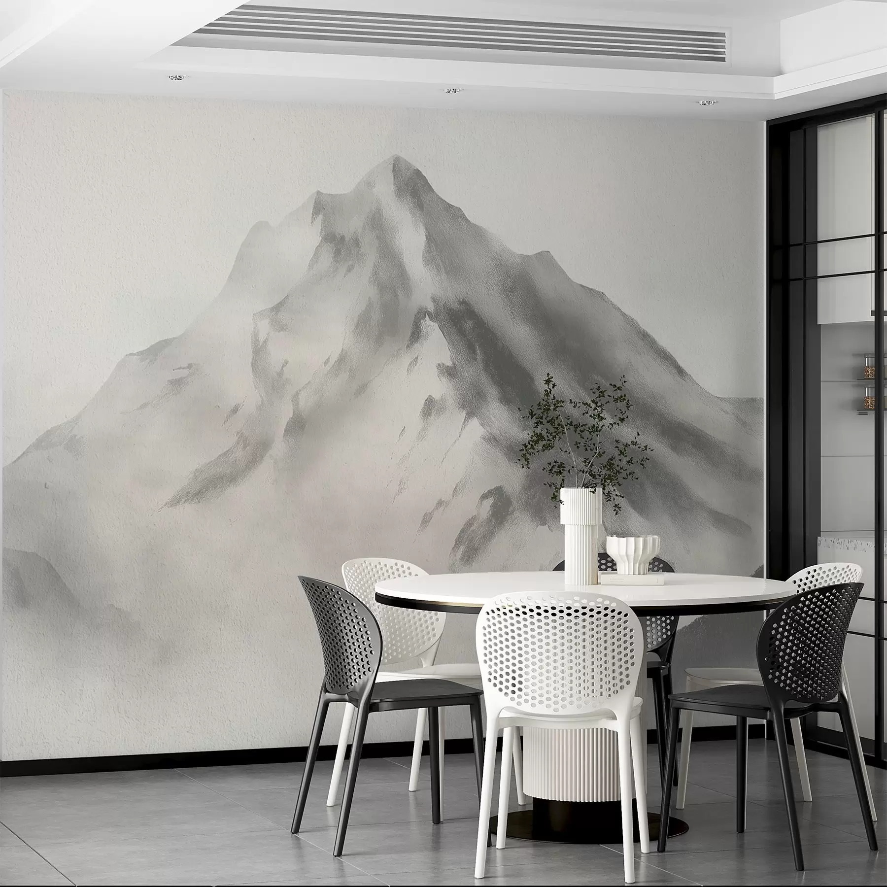 murales de pared Montañas minimalistas en la niebla con textura fina w04374