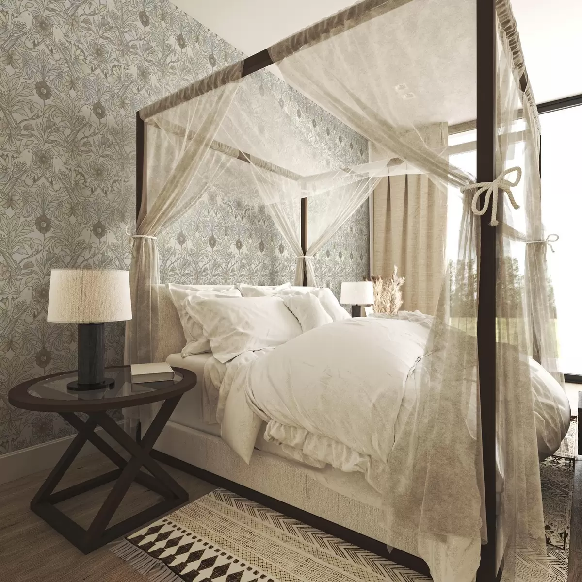 Papel pintado Pájaros Art Nouveau y flores estilizadas en pastel a00385