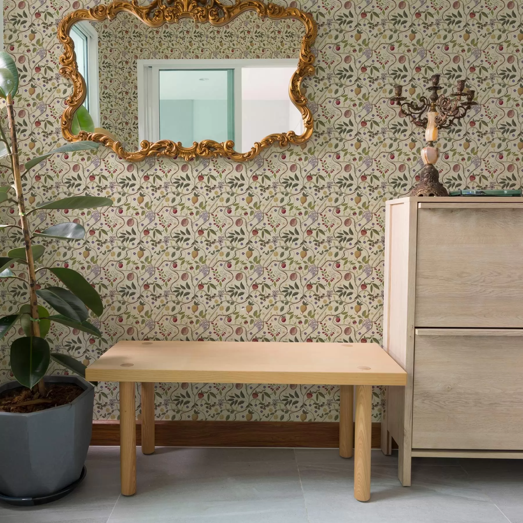 murales de pared Motivo frutal con bayas, ramas y flores a00428