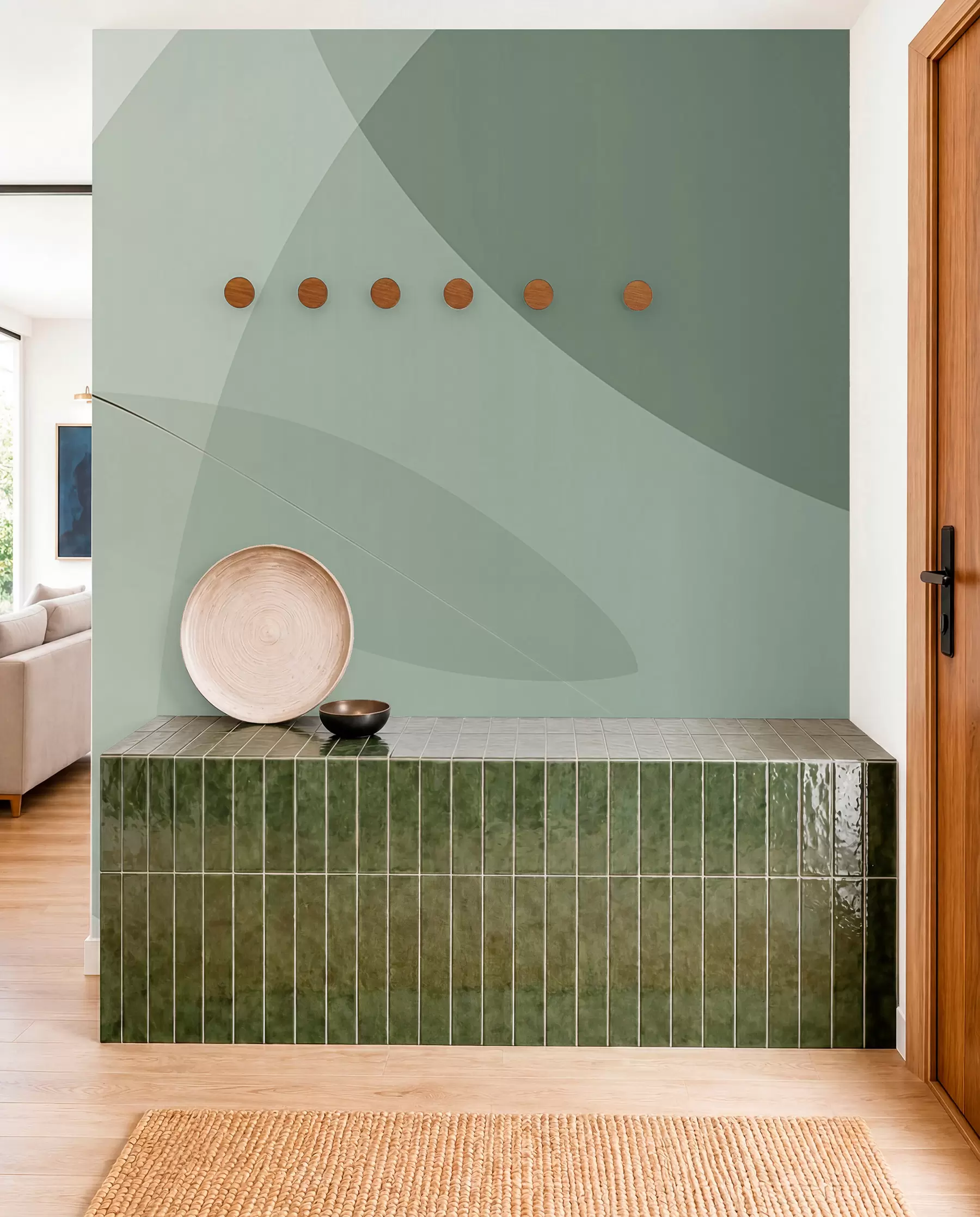 murales de pared Formas salvia y puntos ocre w04405
